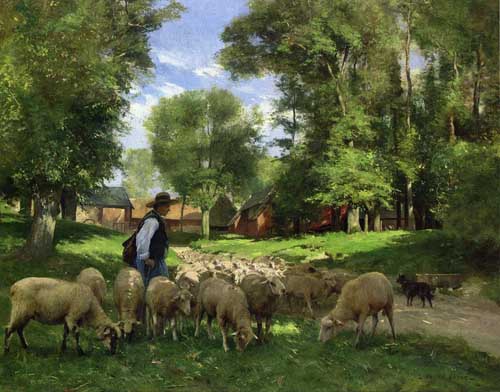 Painting Code#5714-Dupre, Julien(France) - A Shepherd and His Flock
