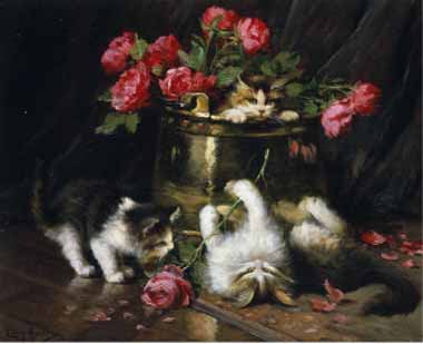 Painting Code#5750-Leon Huber - Playful Kittens