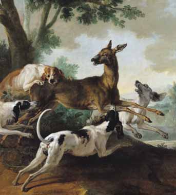 Painting Code#5760-Jean-Baptiste Oudry - A Deer Chased by Dogs