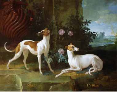 Painting Code#5764-Jean-Baptiste Oudry - Misse and Turlu, Two Greyhounds of Louis XV