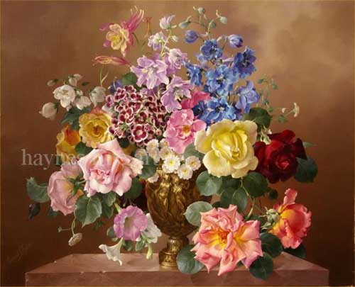 Painting Code#6108-Harold Clayton - Summer Flowers in an Ormolu Urn