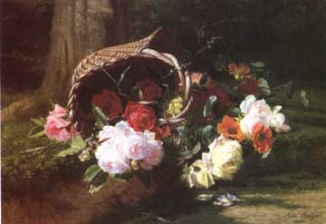 Painting Code#6159-Bruyas, Marc-Laurent: Still Life of Roses with a Basket