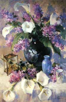 Painting Code#6187-Joyce Pike:Lilacs and Calla Lilies