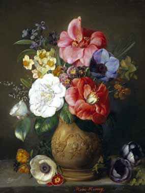 Painting Code#6490-Marc Henry - Still Life of Camellias and Anemone