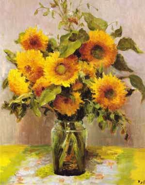 Painting Code#6791-Marcel Dyf - Fleurs de tournesols