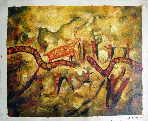 Painting Code#S121319-Primitive Cave Style Animal Painting