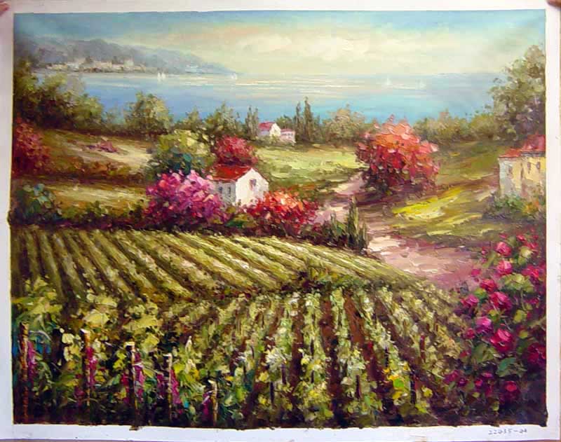 Painting Code#S122435-Vineyard Landscape painting painted with palette Knife